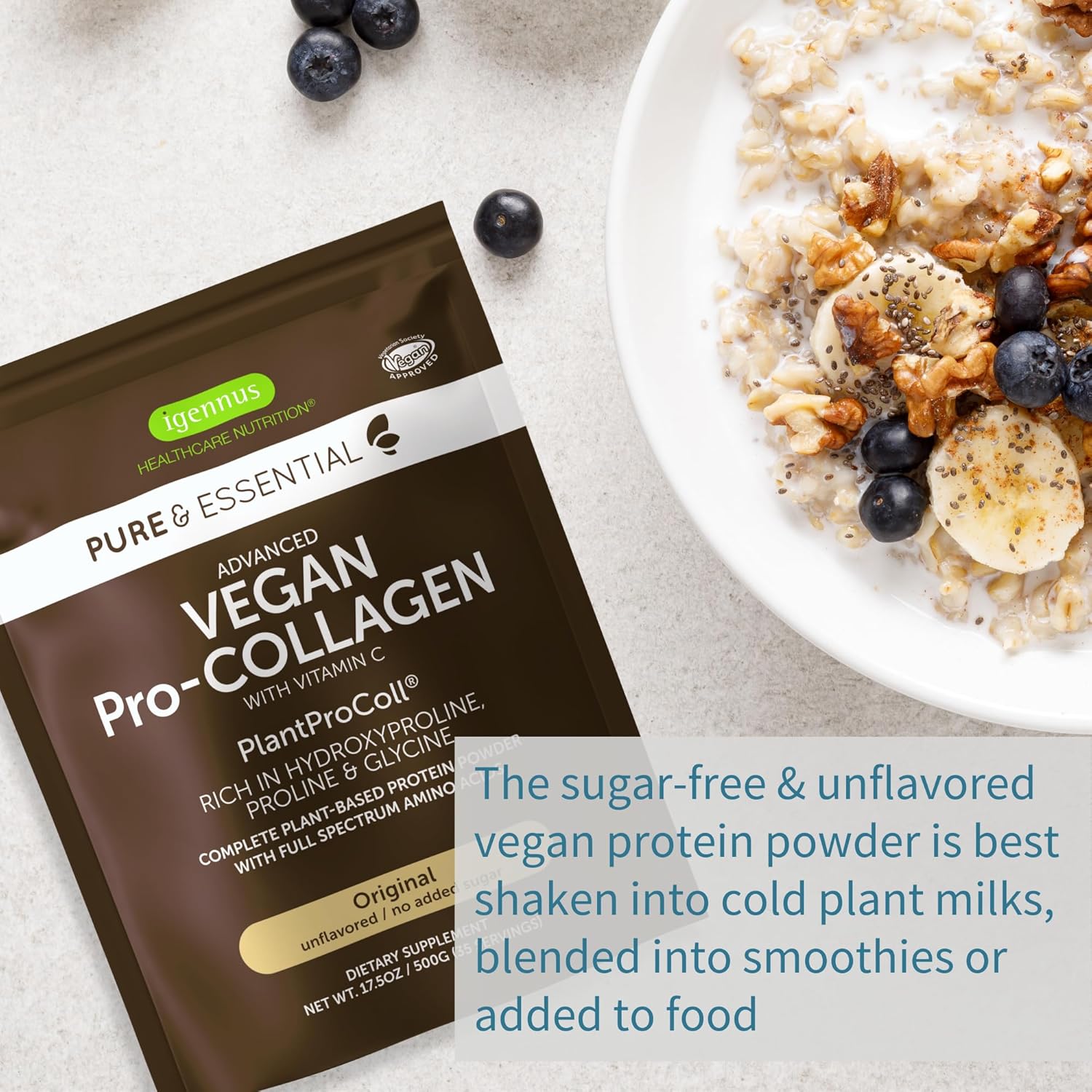 Plant-Based Collagen Peptide Powder with Vitamin C - Vegan Supplement for Skin & Joint Health - Non-GMO Formula - 140 Servings