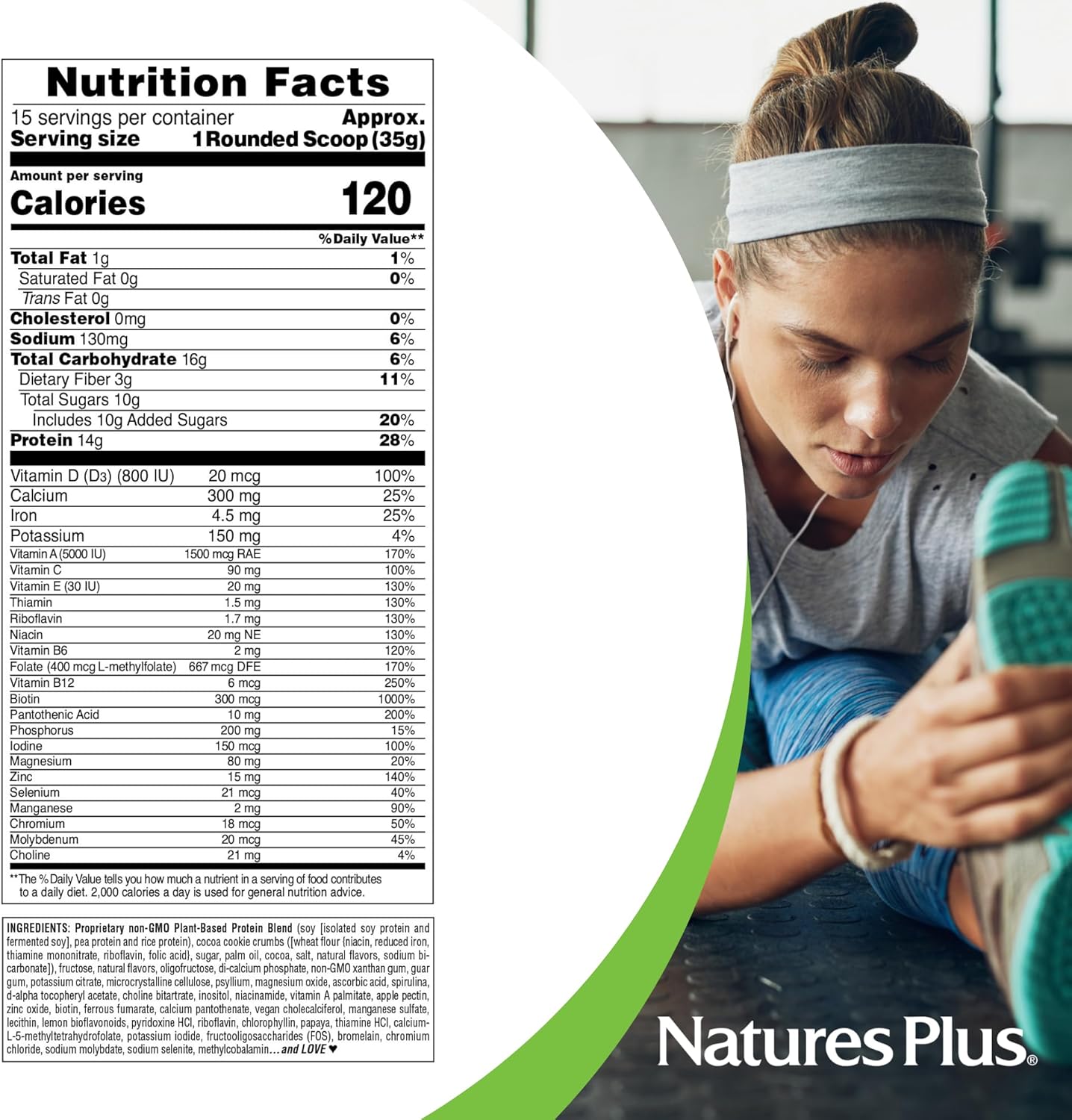 Plant-Based Cookies & Cream SPIRU-TEIN Shake - 1.15 lbs - Spirulina Protein Powder - Meal Replacement with Vitamins & Minerals - Vegetarian - 15 Servings