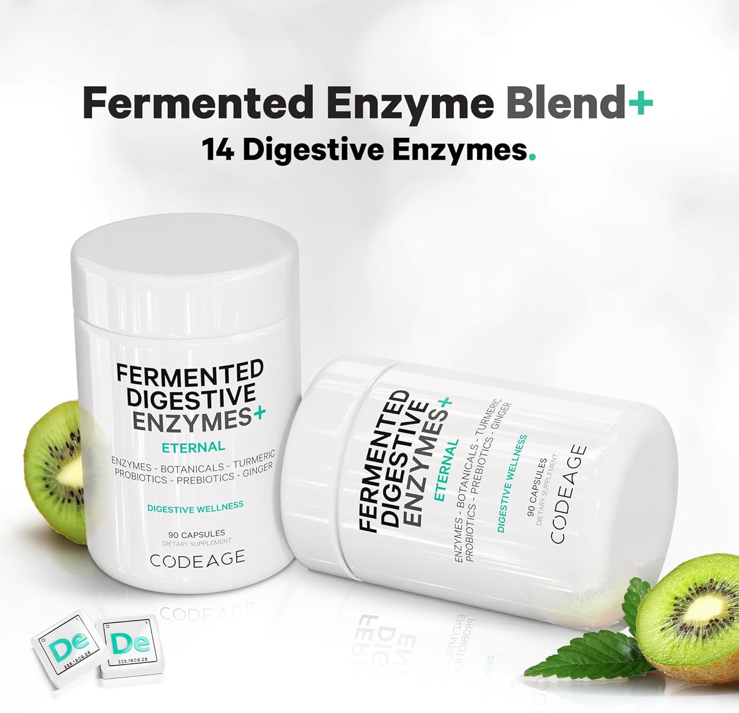 Plant-Based Digestive Enzymes Supplement - 3-Month Supply - 14 Enzymes, Probiotics, Prebiotics - 90 Capsules
