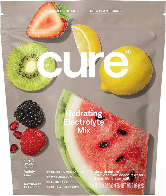 Plant-Based Electrolyte Drink Mix for Dehydration Relief - Variety Pack with Coconut Water - Non-GMO & Vegan - FSA & HSA Eligible - No Added Sugar - 8 Servings