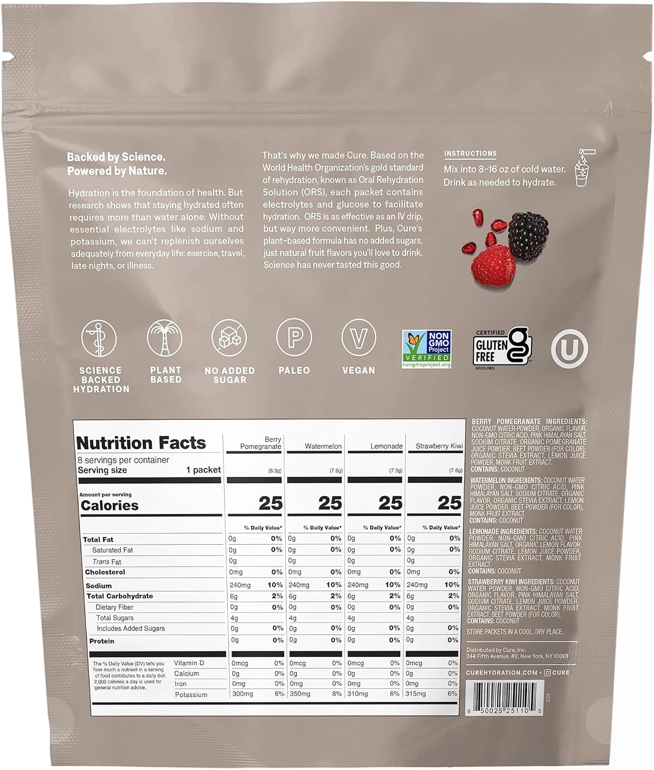Plant-Based Electrolyte Drink Mix for Dehydration Relief - Variety Pack with Coconut Water - Non-GMO & Vegan - FSA & HSA Eligible - No Added Sugar - 8 Servings