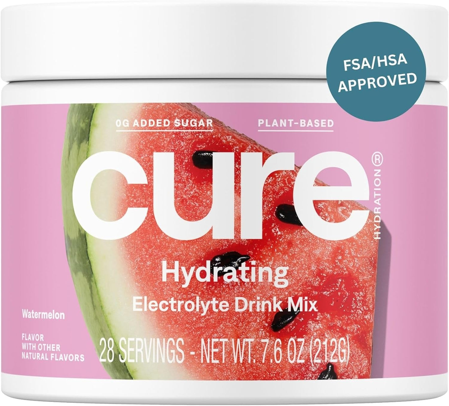 Plant-Based Electrolyte Drink Mix with Coconut Water for Hydration Relief - No Sugar Added, Non-GMO, Vegan - 28 Servings Jar - Watermelon Flavor - FSA & HSA Eligible