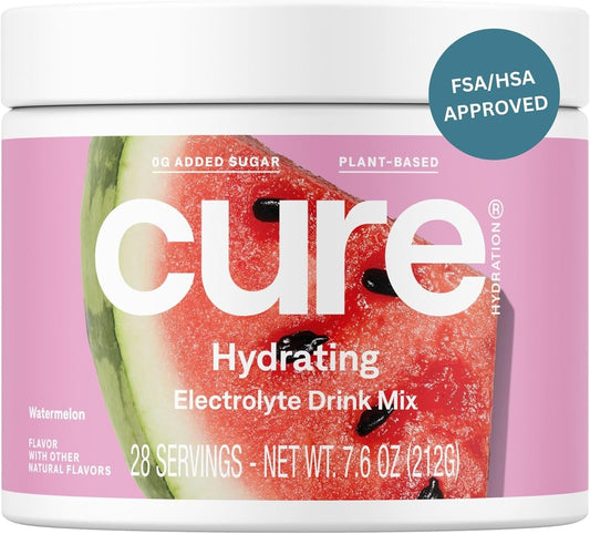 Plant-Based Electrolyte Drink Mix with Coconut Water for Hydration Relief - No Sugar Added, Non-GMO, Vegan - 28 Servings Jar - Watermelon Flavor - FSA & HSA Eligible