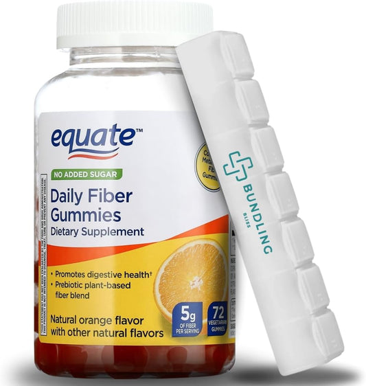 Plant Based Equate Daily Fiber Gummies Dietary Supplement Bundle with 7 Day Pill Organizer - 72 Count