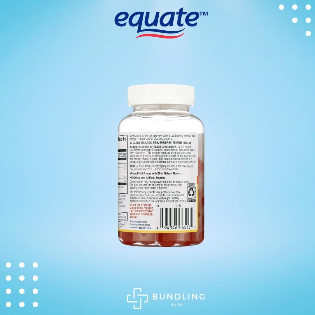 Plant Based Equate Daily Fiber Gummies Dietary Supplement Bundle with 7 Day Pill Organizer - 72 Count