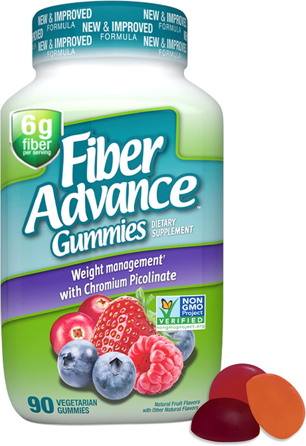 Plant Based Fiber Gummies for Digestive Wellness and Weight Management | With Chromium Picolinate | 90 Count