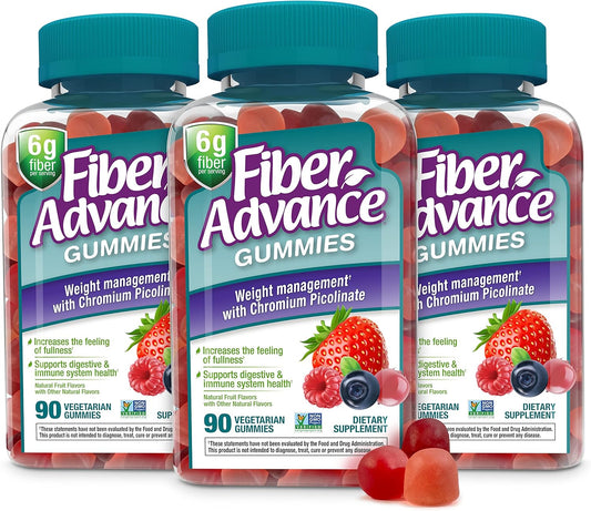 Plant Based Fiber Gummies for Weight Management and Gut Health with Chromium Picolinate (3-Pack)