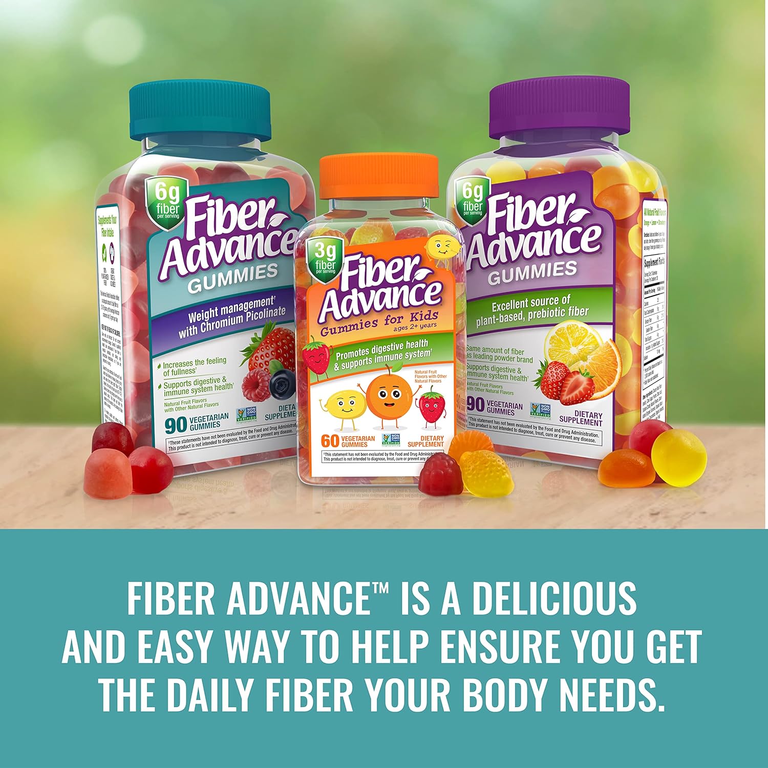 Plant Based Fiber Gummies for Weight Management and Gut Health with Chromium Picolinate (3-Pack)