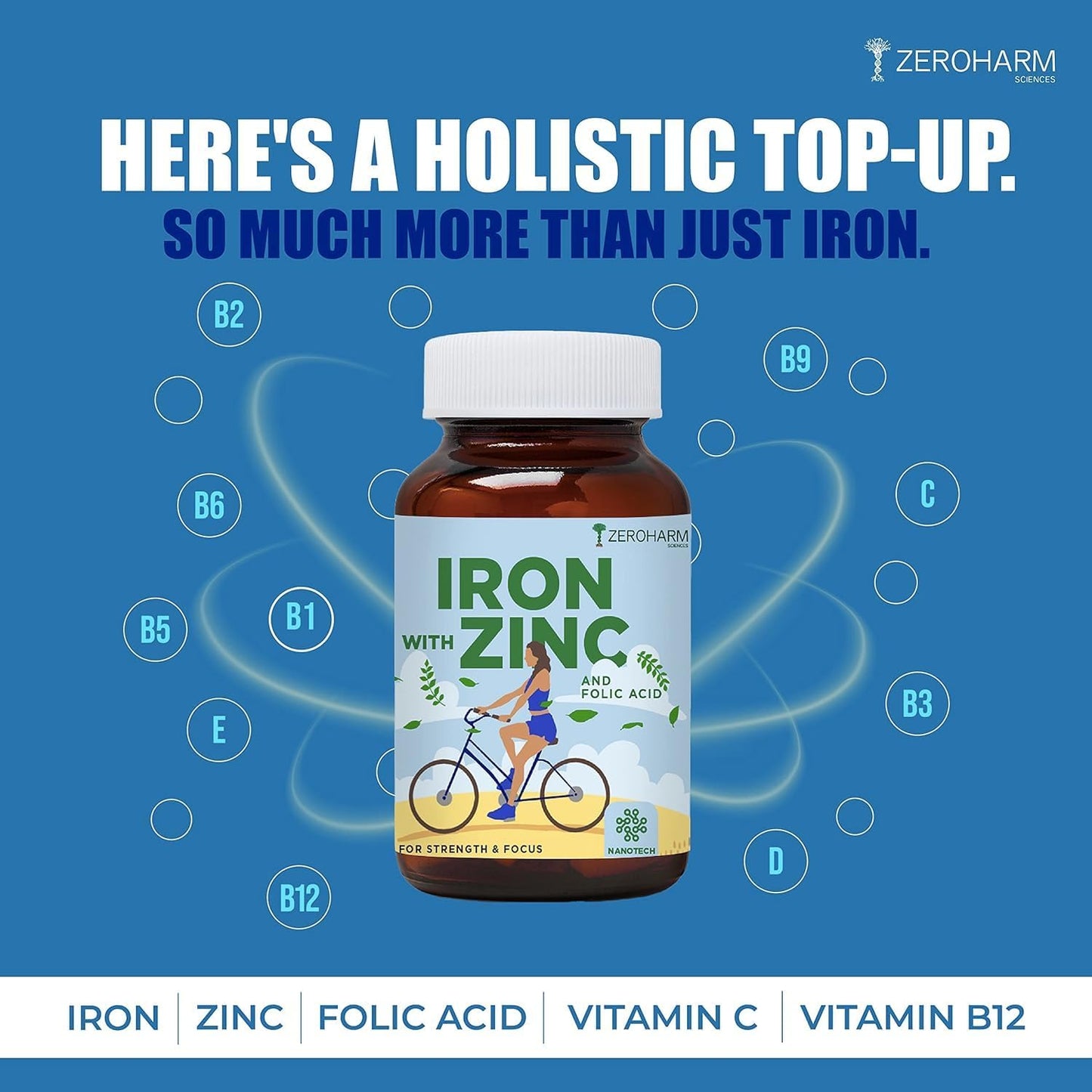 Plant-Based Iron Folic Zinc Tablets for Anemia & Strength - Boost Brain Function with Zinc & Folic Acid Iron Supplements