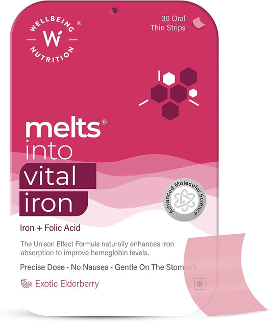 Plant-Based Iron Oral Strips with Beetroot, Swiss Chard, and Vitamin C for Improved Hemoglobin and Blood Building (30 Melts)
