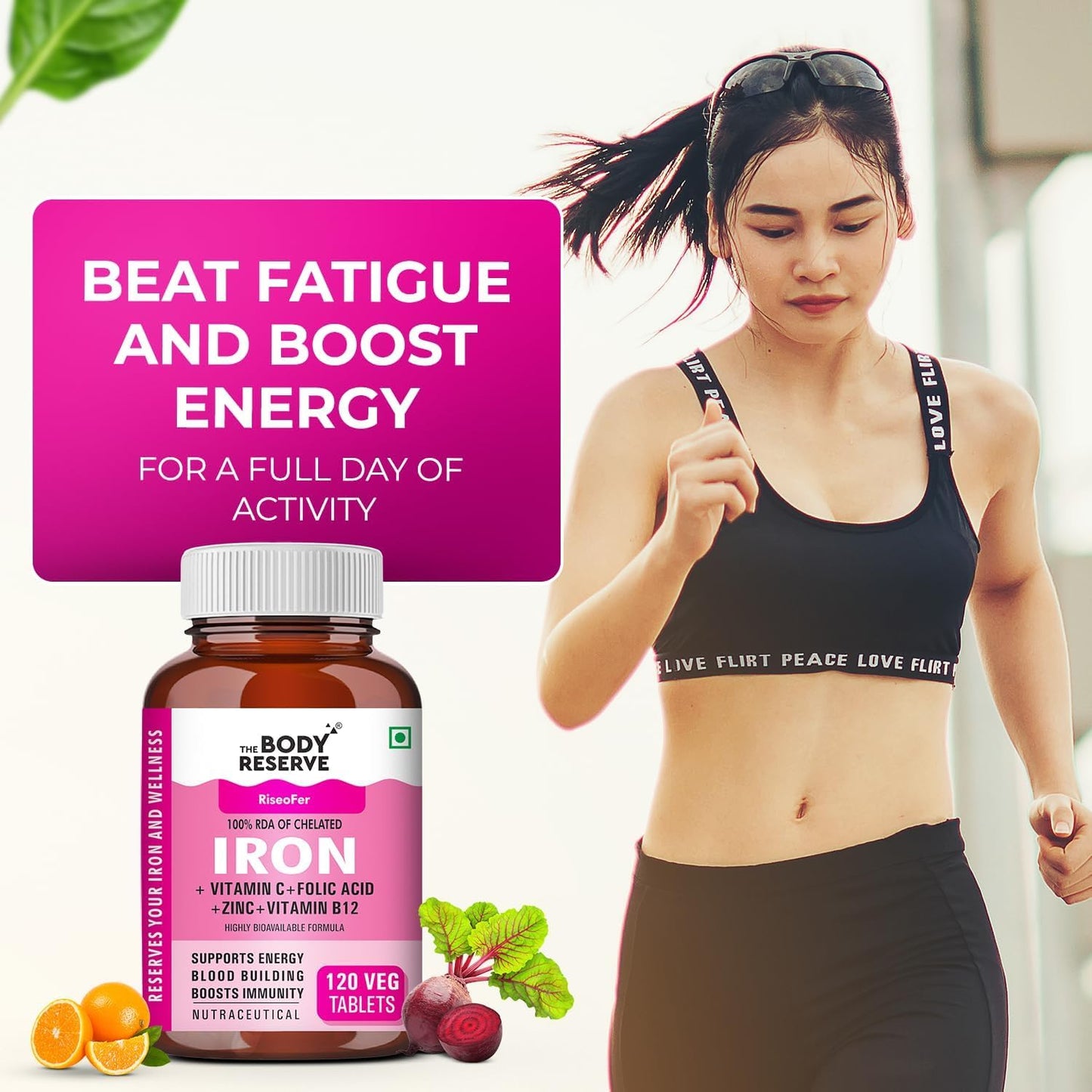 Plant-Based Iron Supplement for Women - High Absorption with Folic Acid, Vitamin C, B12, and Spinach & Beetroot Extract - Supports Blood Building, Energy, and Immunity - 120 Tablets