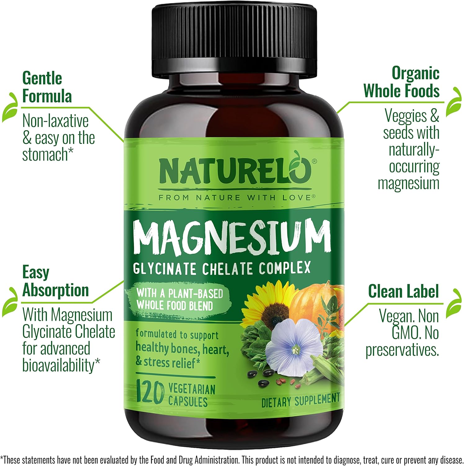 Plant Based Joint Support with Tumeric Curcumin & Magnesium Glycinate - 120 Capsules, Gluten Free & Non GMO