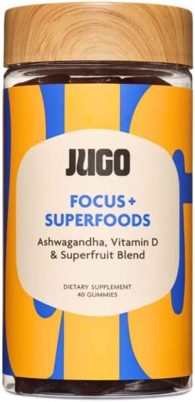 Plant-Based JUGO Focus Gummies with Vitamin D & Ashwagandha - 40 Count for Adults - Boost Focus & Mental Clarity - Gelatin-Free & Non-GMO