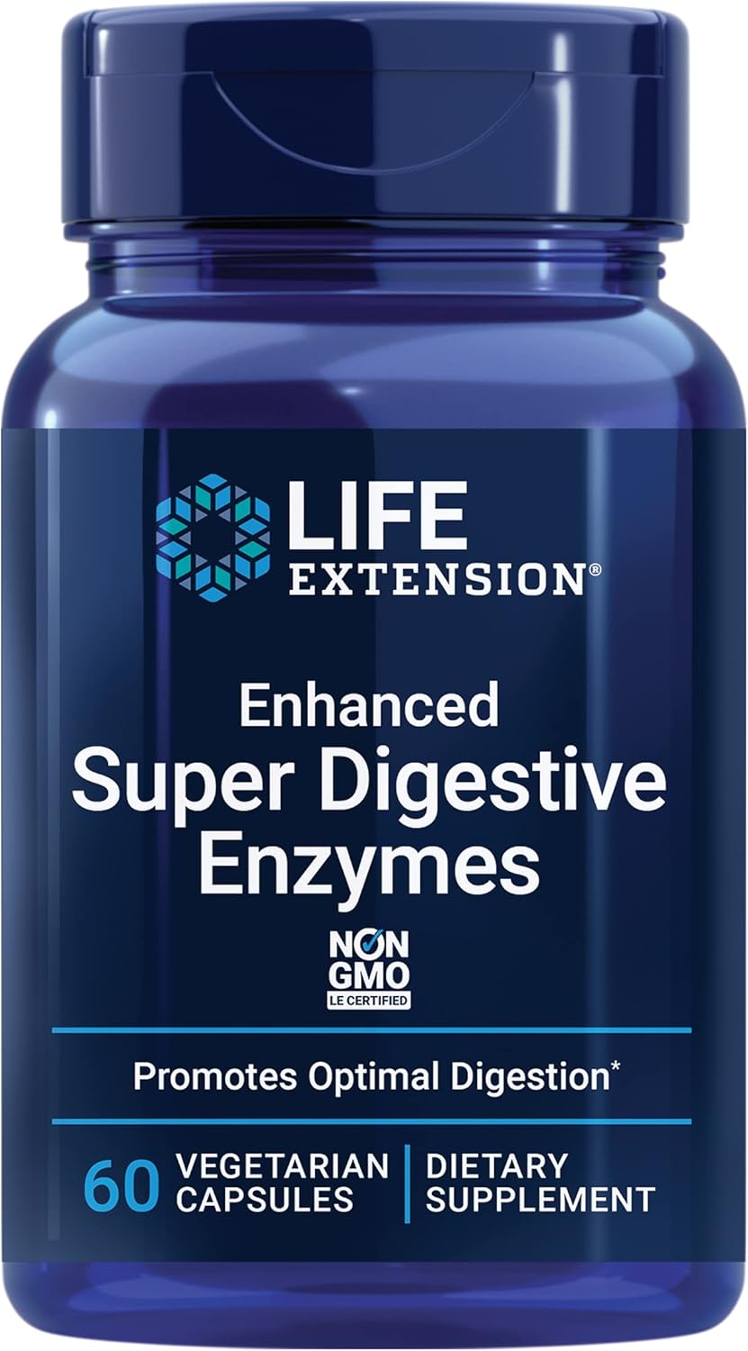 Plant-Based Life Extension Super Digestive Enzymes for Comfortable Digestion - Non-GMO, Vegetarian, 60 Capsules