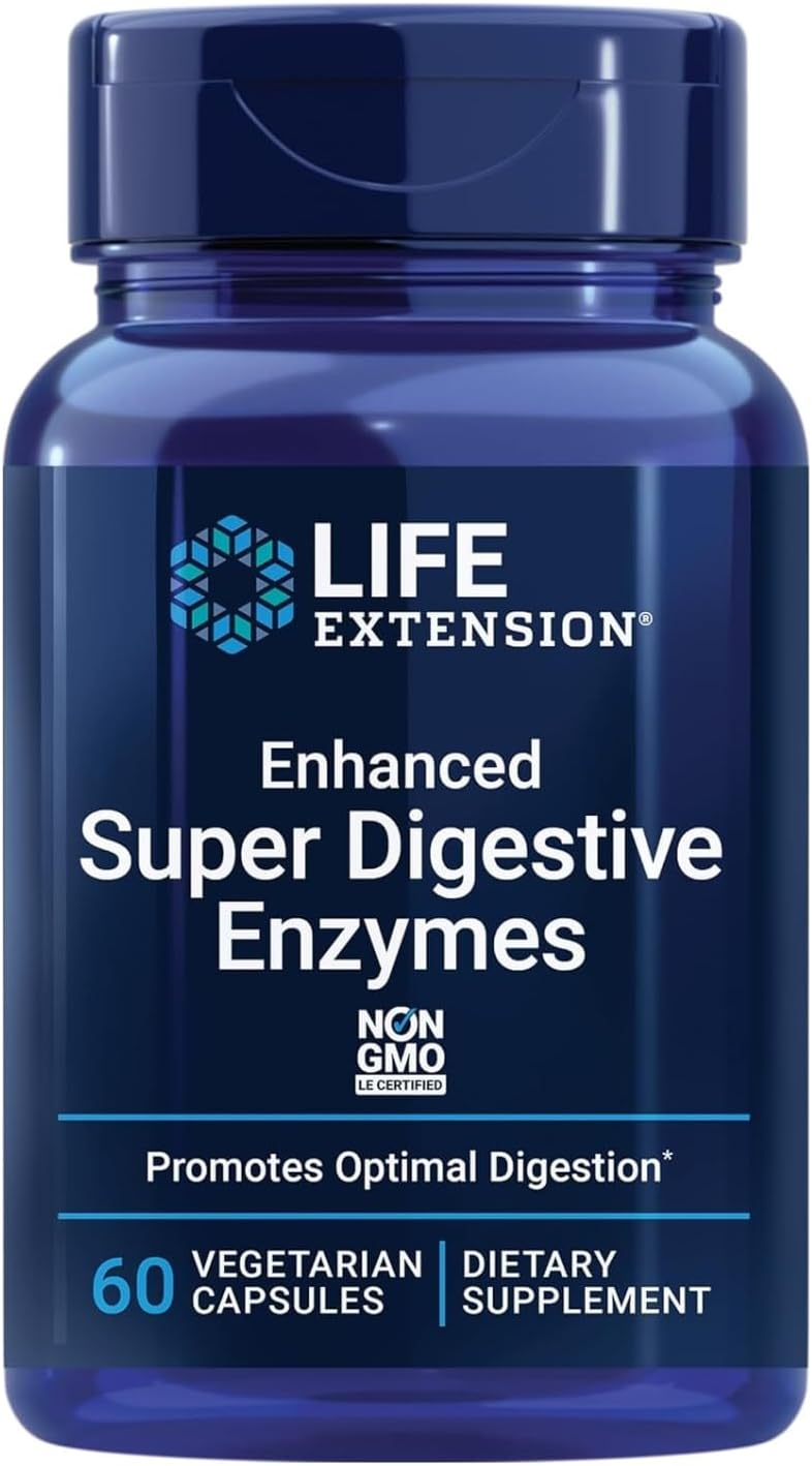 Plant-Based Life Extension Super Digestive Enzymes for Comfortable Digestion - Non-GMO, Vegetarian, 60 Capsules