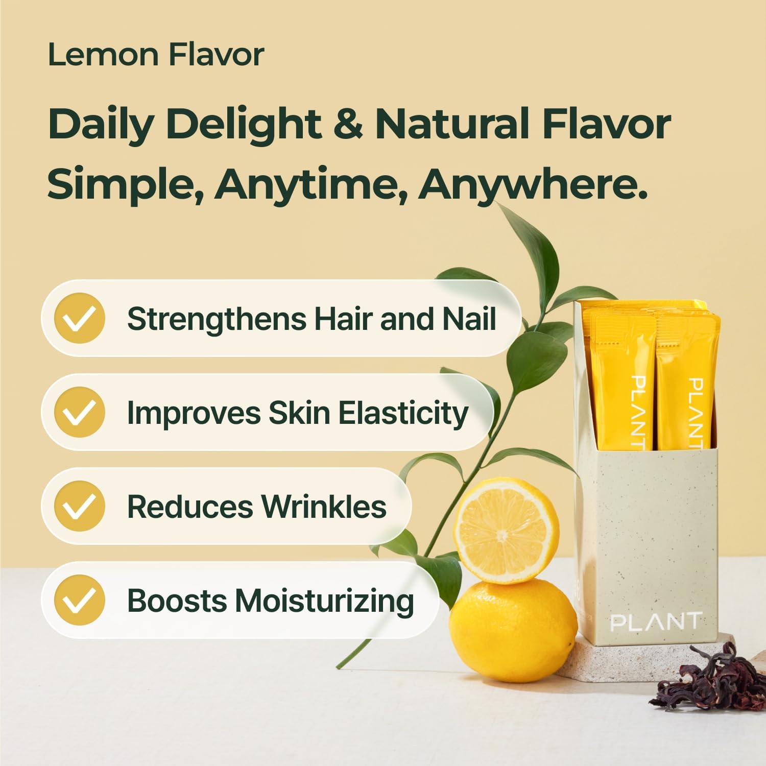 Plant-Based Liquid Collagen with Biotin for Hair, Skin, Nails - Lemon Flavor - 15 Servings - High Absorption - Halal & Kosher - Vegetarian Peptides