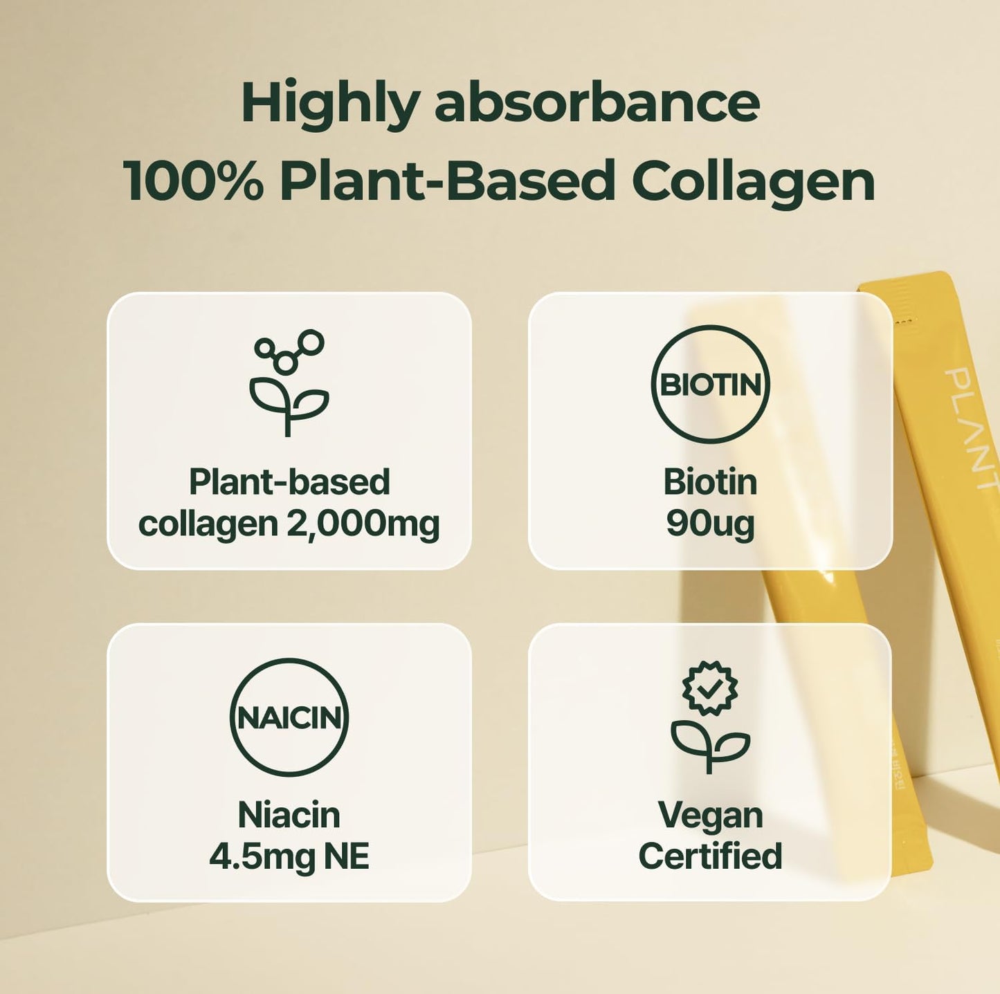 Plant-Based Liquid Collagen with Biotin for Hair, Skin, Nails - Lemon Flavor - 15 Servings - High Absorption - Halal & Kosher - Vegetarian Peptides