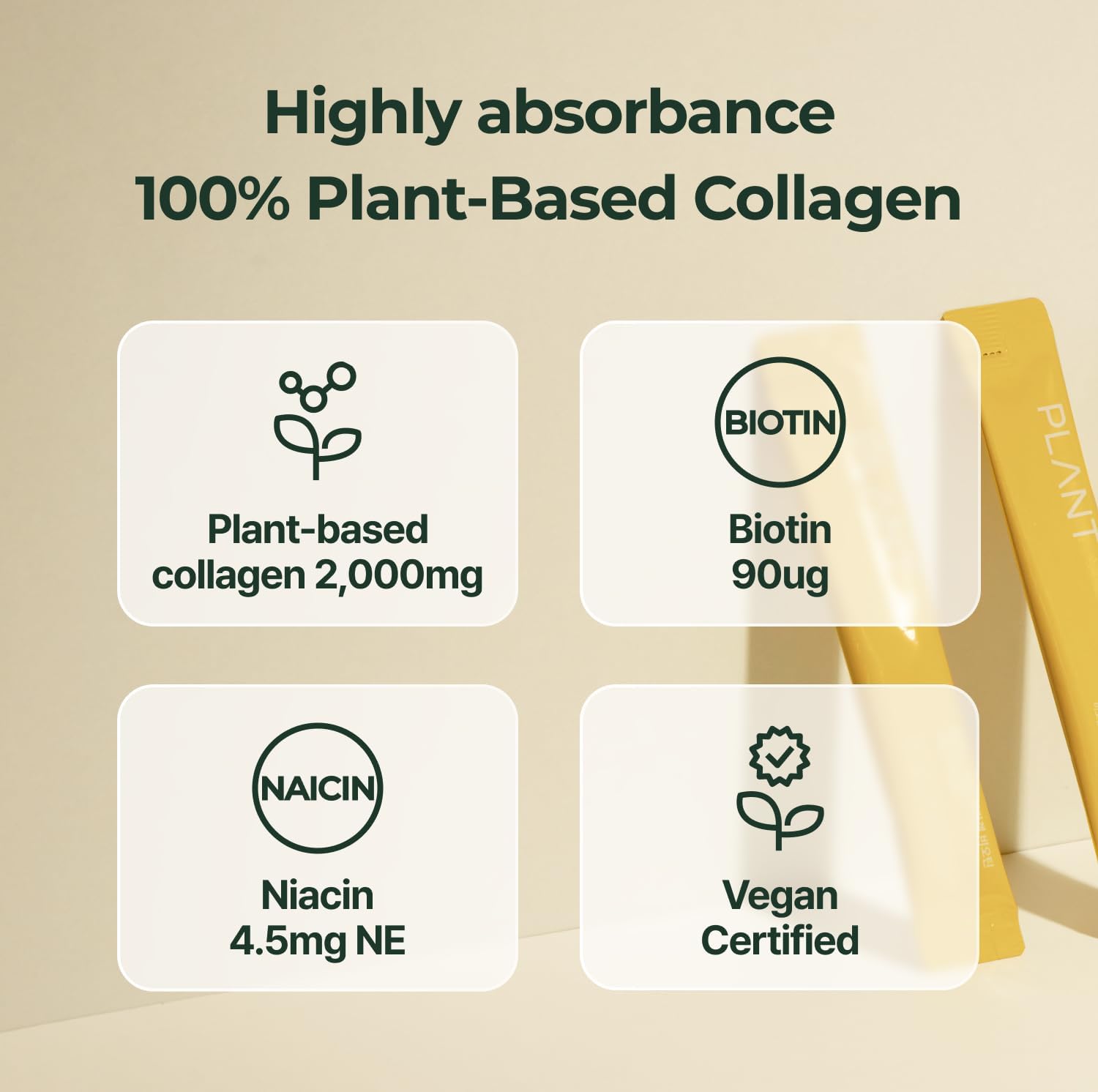 Plant-Based Liquid Collagen with Biotin for Hair, Skin, Nails - Lemon Flavor - 15 Servings - High Absorption - Halal & Kosher - Vegetarian Peptides