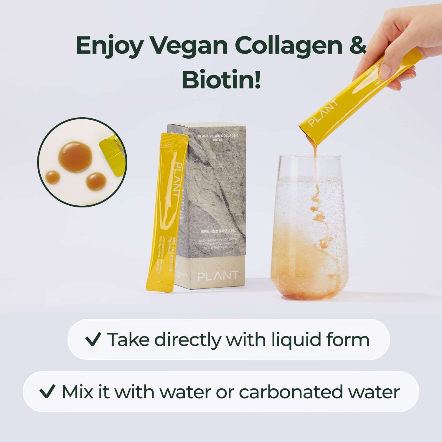 Plant-Based Liquid Collagen with Biotin for Hair, Skin, Nails - Lemon Flavor - 15 Servings - High Absorption - Halal & Kosher - Vegetarian Peptides