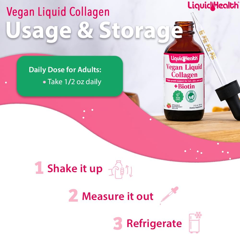 Plant-Based Liquid Collagen with Biotin for Hair, Skin, and Metabolism - Vegan Liquid Drops for Women and Men - Non-GMO, Sugar Free - 2 Pack