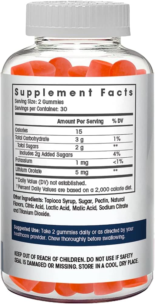 Plant-Based Lithium Orotate Gummies 5mg - Third Party Tested, Mood Support - Strawberry Flavored - 60 Count
