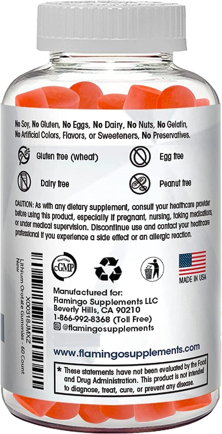 Plant-Based Lithium Orotate Gummies 5mg - Third Party Tested, Mood Support - Strawberry Flavored - 60 Count