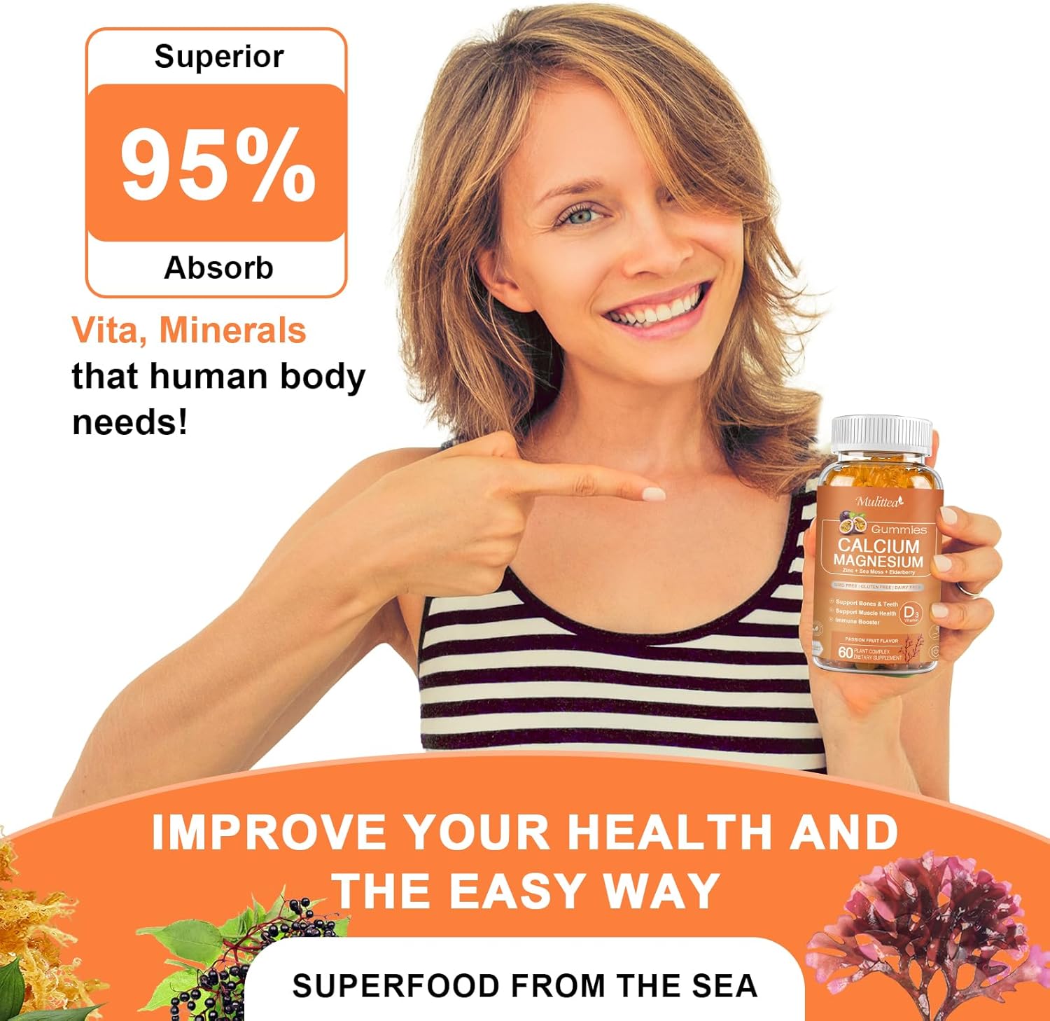 Plant-Based Multivitamin Gummies with Calcium, D3, and Zinc for Bone and Immune Support - Sugar-Free Chewable Supplement with Magnesium, Potassium, and Vitamin C - 1 Pack