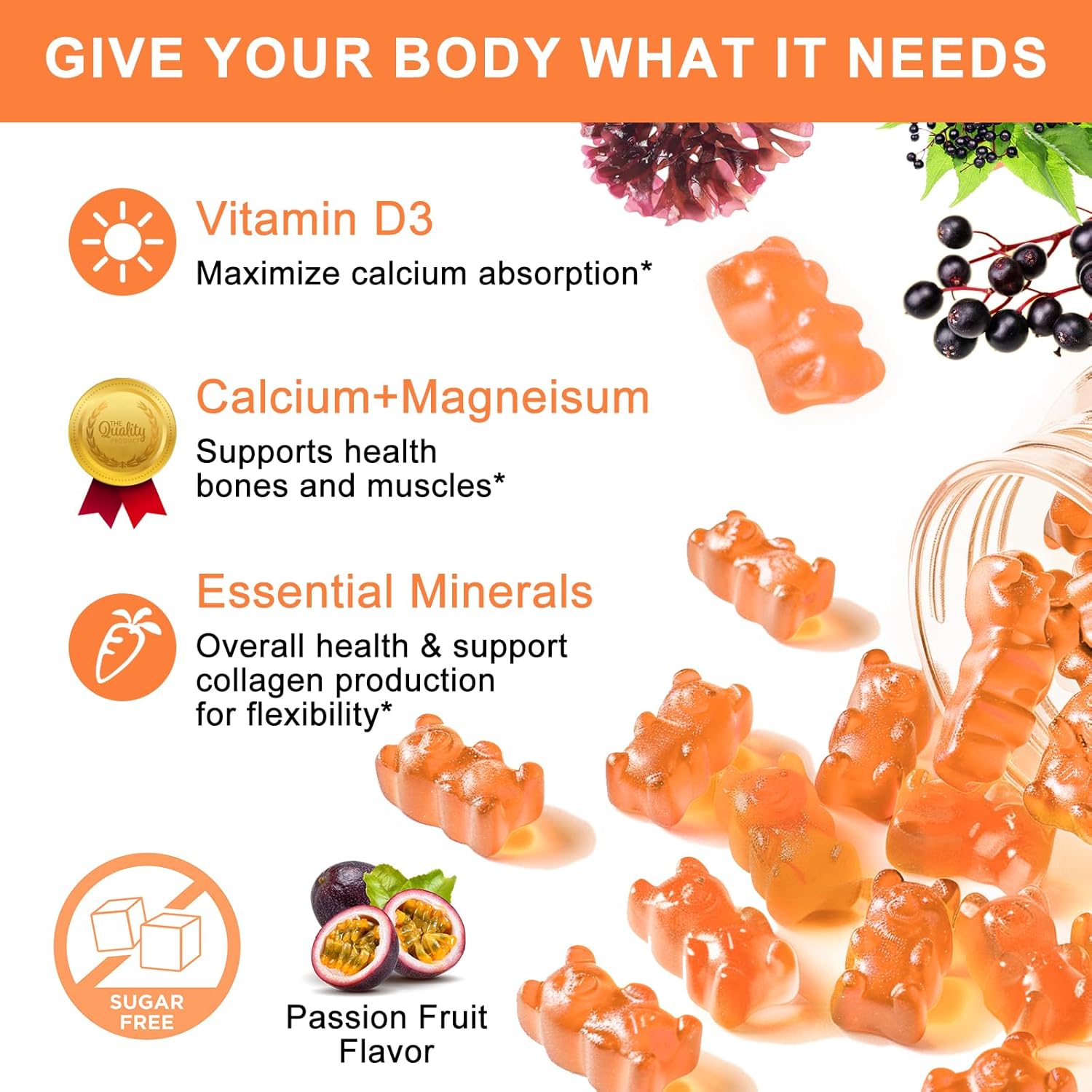 Plant-Based Multivitamin Gummies with Calcium, D3, and Zinc for Bone and Immune Support - Sugar-Free Chewable Supplement with Magnesium, Potassium, and Vitamin C - 1 Pack