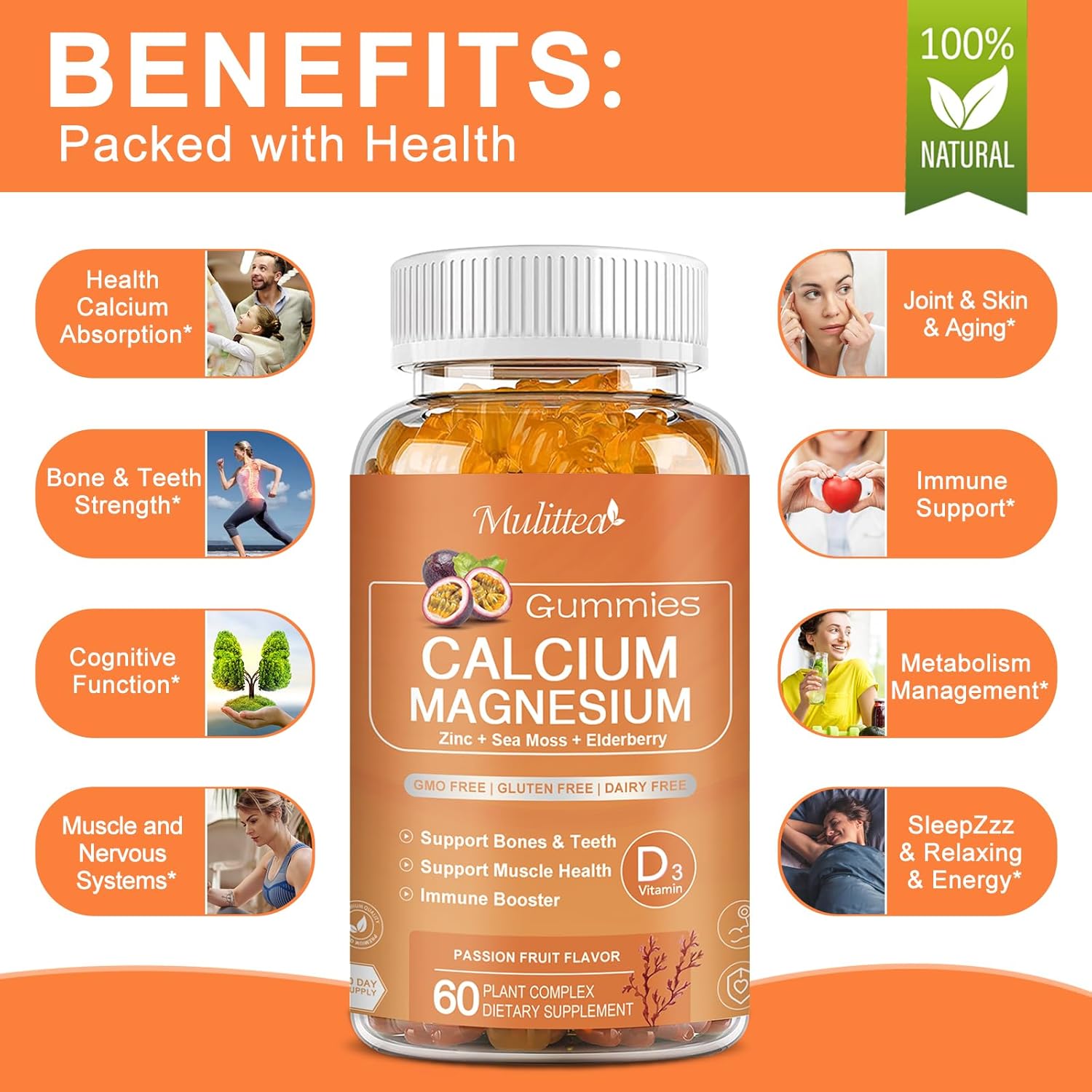 Plant-Based Multivitamin Gummies with Calcium, D3, and Zinc for Bone and Immune Support - Sugar-Free Chewable Supplement with Magnesium, Potassium, and Vitamin C - 1 Pack