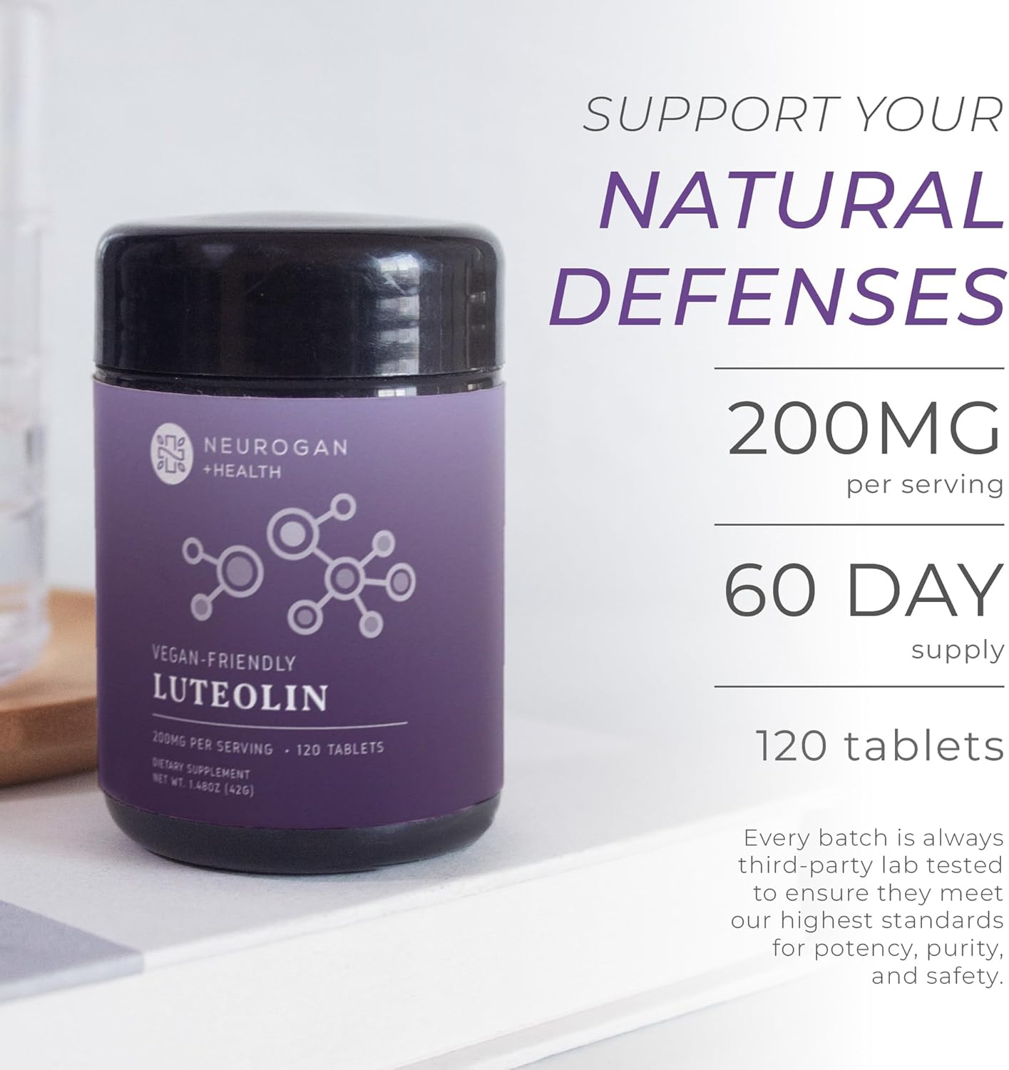 Plant-Based Neurogan Luteolin Tablets - 200 MG - 120 Count - Support Cellular, Brain, & Immune Health - Natural Bioflavonoids for Men & Women