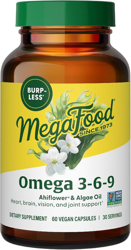 Plant-Based Omega 3 6 9 Supplement - 600mg Omega-3 & 150mg DHA - Heart, Brain, Vision, Joint Support - Vegan Capsules - 60 Count