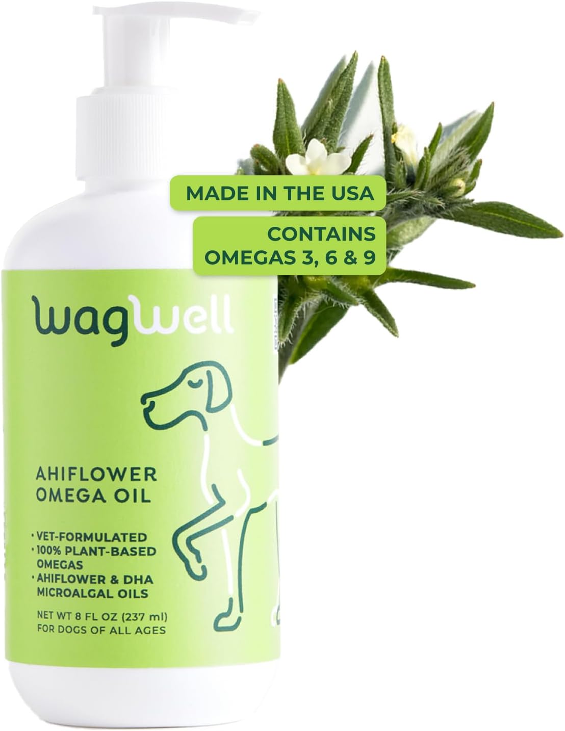 Plant-Based Omega 3, 6 & 9 Supplement for Dogs - Vet-Formulated Skin, Coat, Hip & Joint - Natural Non-GMO Omega Oil - 8 fl.oz.