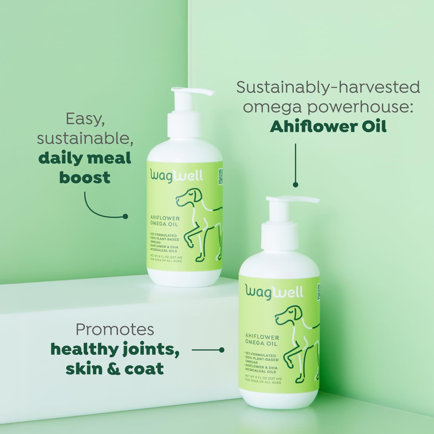 Plant-Based Omega 3, 6 & 9 Supplement for Dogs - Vet-Formulated Skin, Coat, Hip & Joint - Natural Non-GMO Omega Oil - 8 fl.oz.