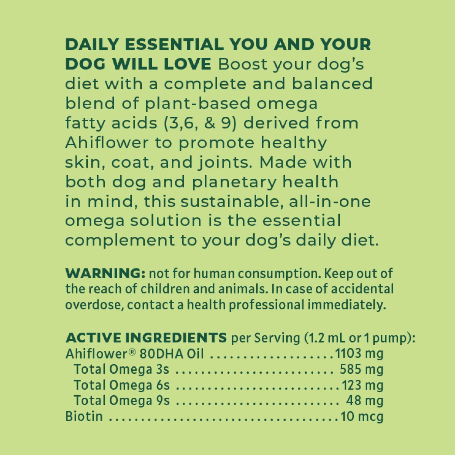 Plant-Based Omega 3, 6 & 9 Supplement for Dogs - Vet-Formulated Skin, Coat, Hip & Joint - Natural Non-GMO Omega Oil - 8 fl.oz.