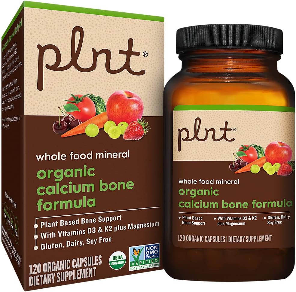 Plant-Based Organic Calcium Bone Formula with Vitamins D3, K2, & Magnesium - 120 Capsules