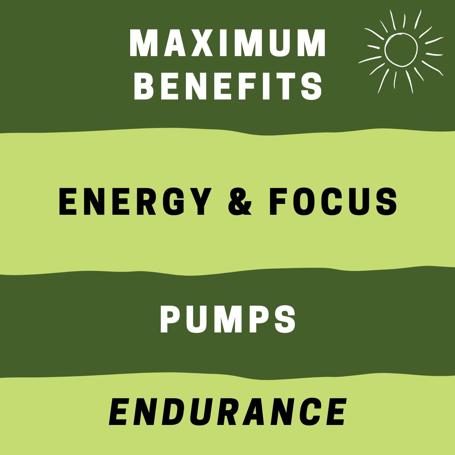 Plant-Based Pre Workout Powder with Patented Ingredients for Muscle Size & Endurance - Vegan Energy Supplement, Sugar Free - 30 Servings