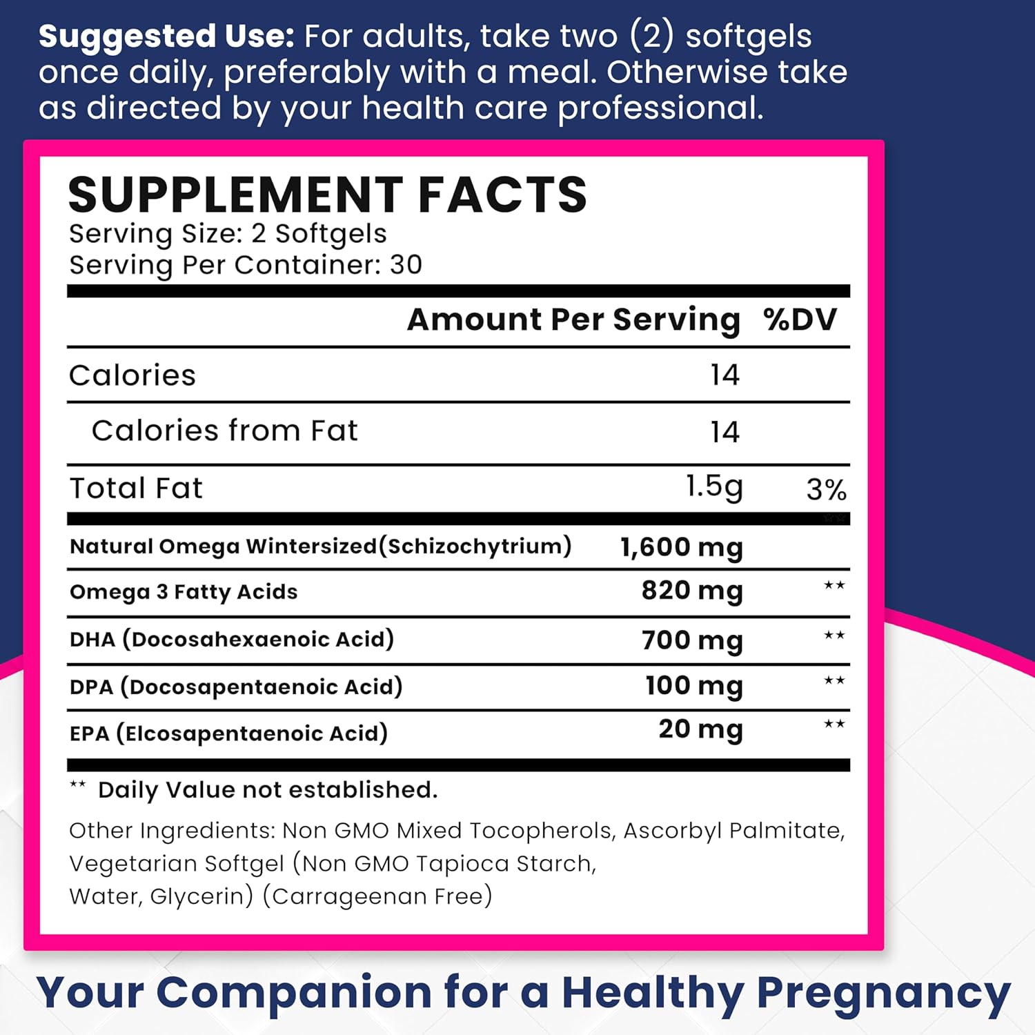 Plant-Based Prenatal DHA Supplements - Vegan 800mg DHA DPA Omega 3 - Supports Mom and Baby Health - Brain and Eye Development - No Fish Oil