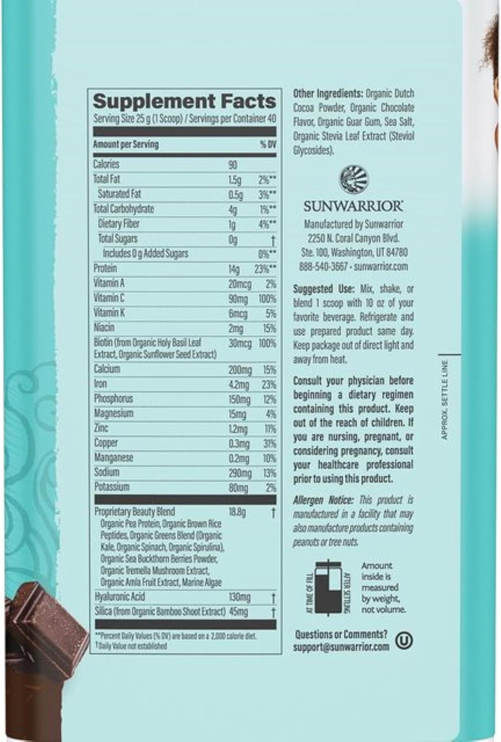 Plant-Based Protein Powder with Collagen Building Peptides, Hyaluronic Acid, and Biotin for Hair, Skin, and Nails - Chocolate Flavor (40 Servings)