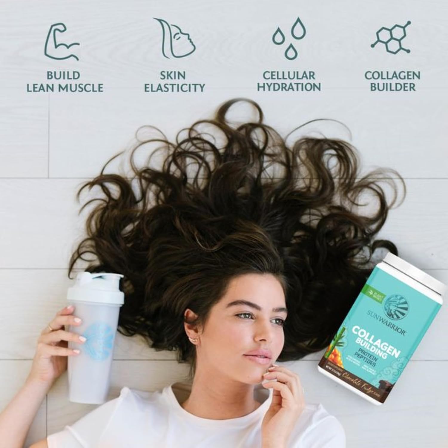 Plant-Based Protein Powder with Collagen Building Peptides, Hyaluronic Acid, and Biotin for Hair, Skin, and Nails - Chocolate Flavor (40 Servings)