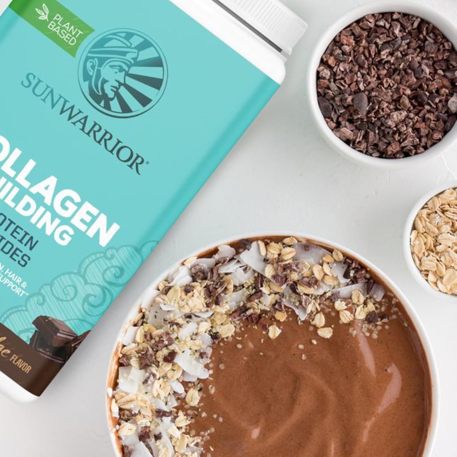 Plant-Based Protein Powder with Collagen Building Peptides, Hyaluronic Acid, and Biotin for Hair, Skin, and Nails - Chocolate Flavor (40 Servings)