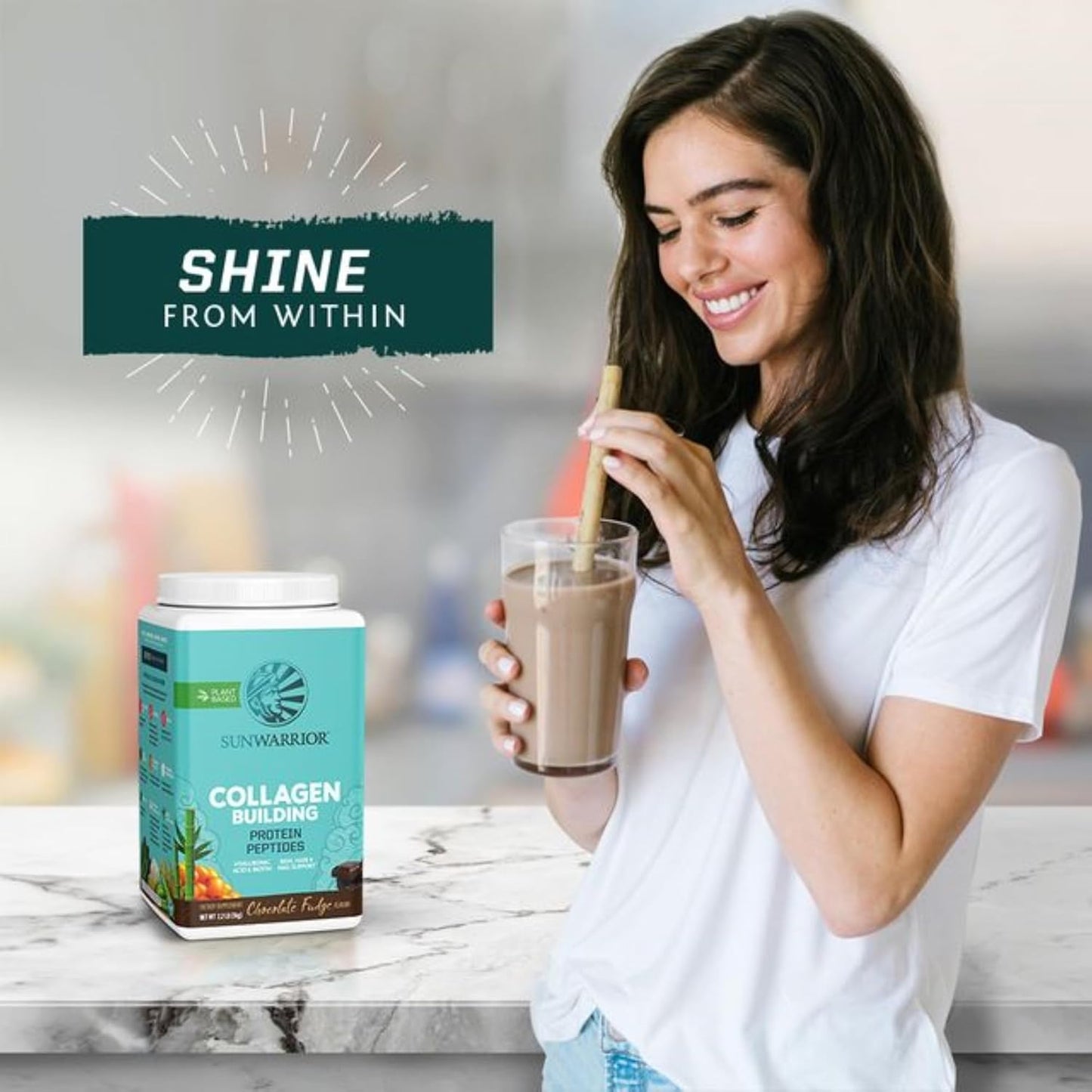 Plant-Based Protein Powder with Collagen Building Peptides, Hyaluronic Acid, and Biotin for Hair, Skin, and Nails - Chocolate Flavor (40 Servings)