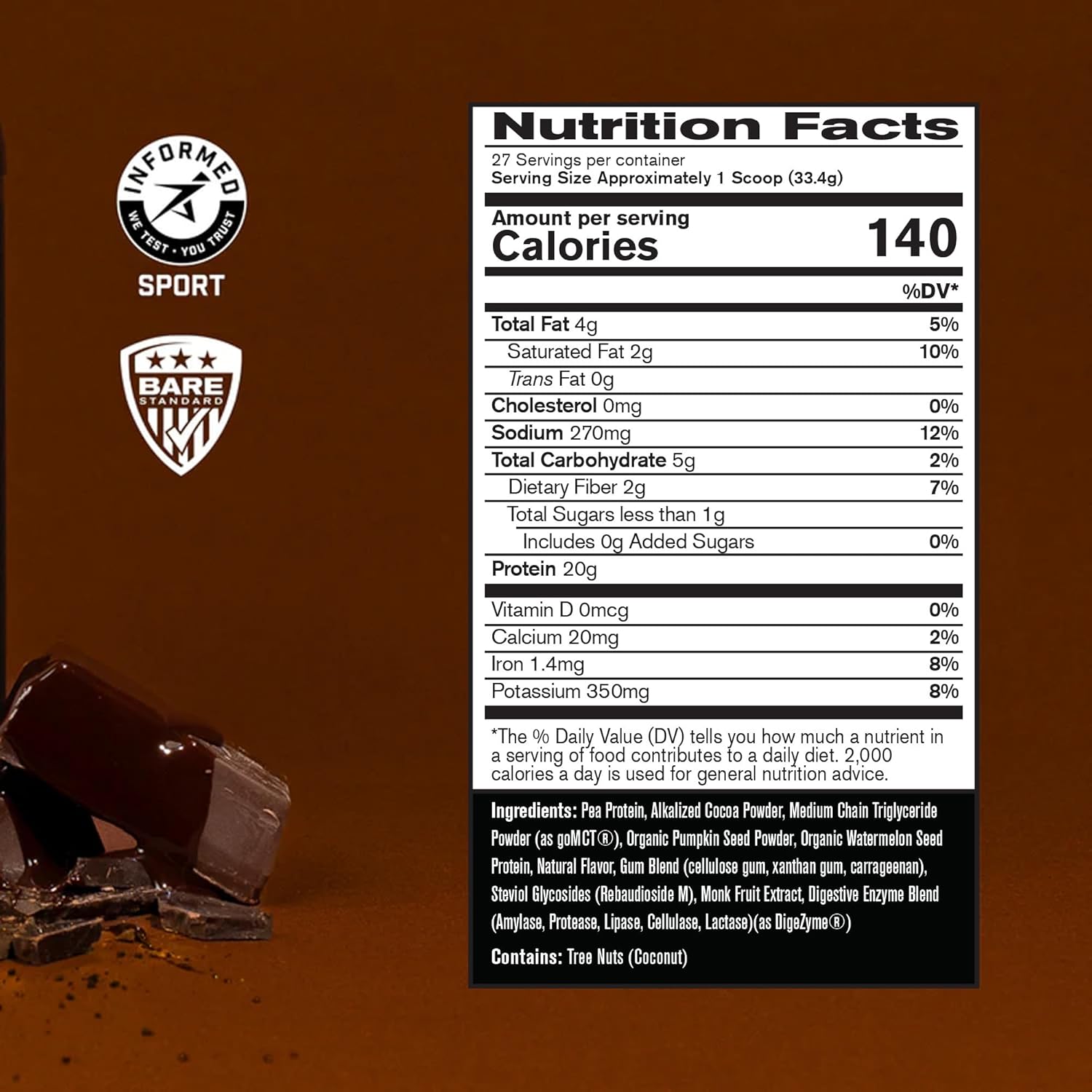 Plant-Based Protein Powder with Pea, Watermelon, and Pumpkin Protein - Vegan, Naturally Sweetened and Flavored - Chocolate Flavor (27 Servings)