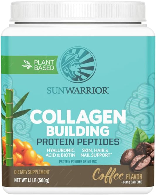 Plant-Based Protein Powder with Vegan Collagen Building Peptides, Hyaluronic Acid, Biotin - Coffee Flavor, Non-GMO, Dairy & Sugar Free - 20 Servings for Hair, Skin, and Nail Support