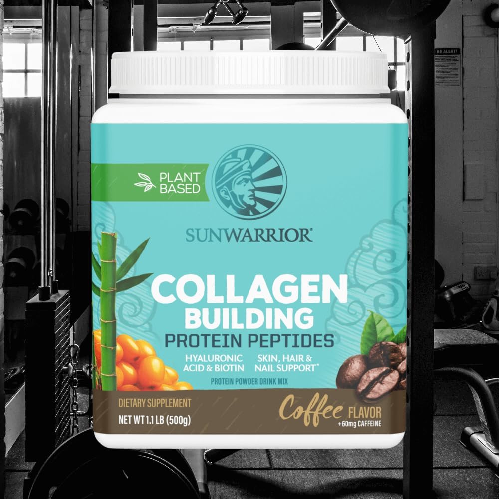 Plant-Based Protein Powder with Vegan Collagen Building Peptides, Hyaluronic Acid, Biotin - Coffee Flavor, Non-GMO, Dairy & Sugar Free - 20 Servings for Hair, Skin, and Nail Support