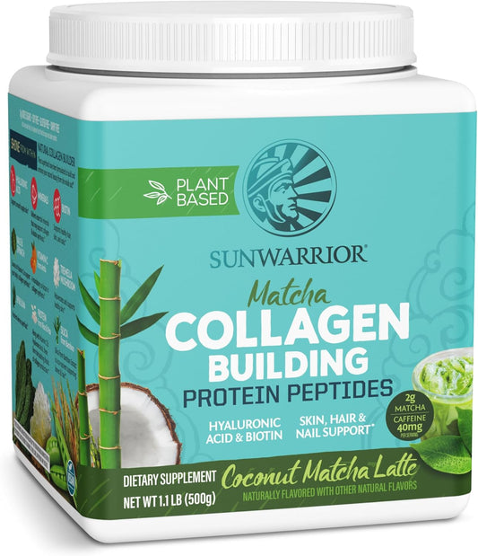 Plant-Based Protein Powder with Vegan Collagen Peptides, Hyaluronic Acid, and Biotin for Hair, Skin, and Nails - Coconut Matcha Latte Flavor - Non-GMO, Dairy & Sugar Free, Low Carb - 20 Servings