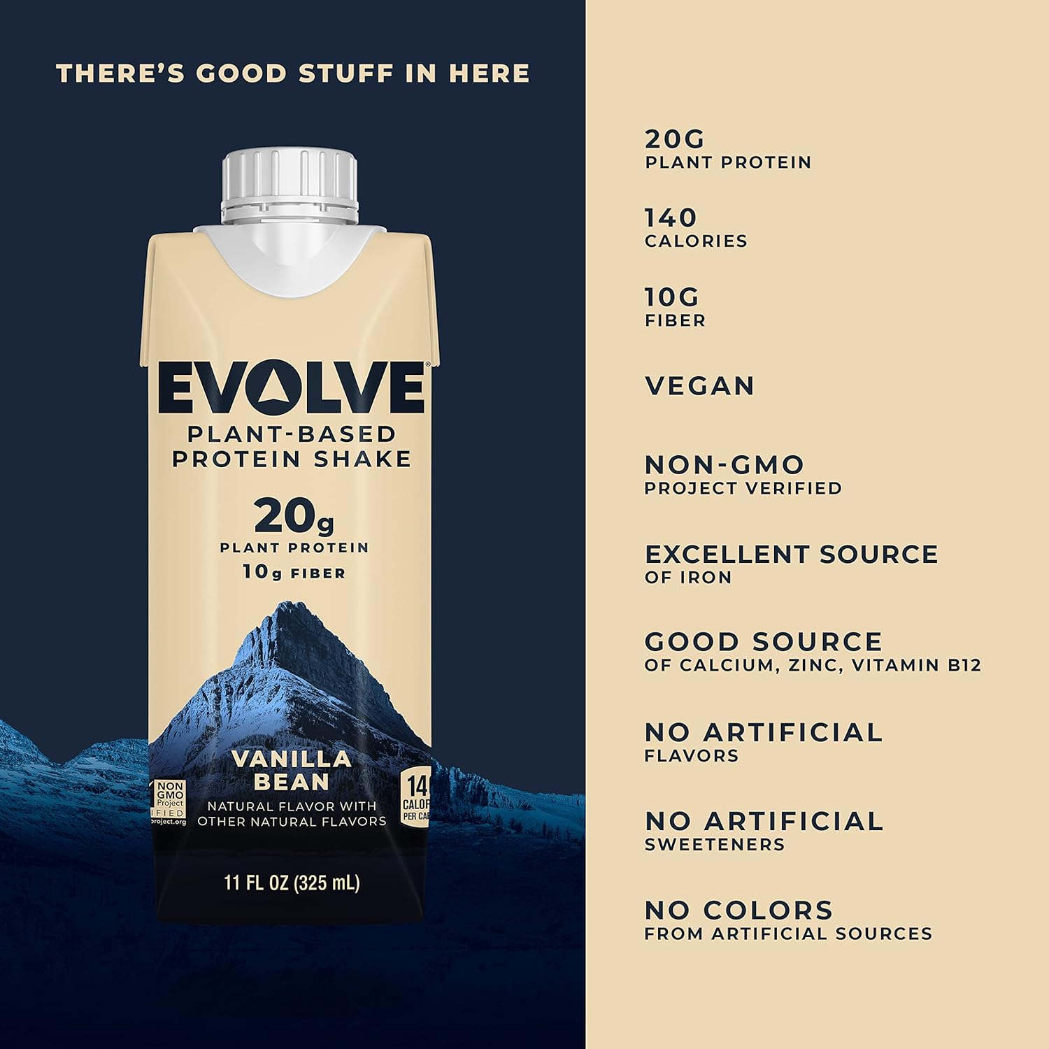 Plant-Based Protein Shake, Vanilla Bean Flavor, 20g Vegan Protein, Dairy-Free, No Artificial Sweeteners, Non-GMO, 10g Fiber, 11 Fl Oz, Pack of 12