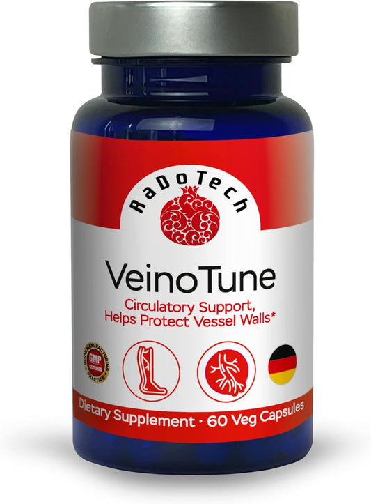 Plant-Based RaDoTech VeinoTune Caplets for Varicose Veins, Reduces Swelling, 60 Day Supply