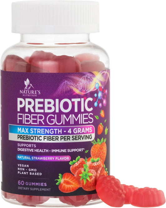 Plant-Based Soluble Fiber Gummies for Adults - 4g Daily Fiber Supplement for Digestive Health - Non-GMO Prebiotic Support - 60 Gummies