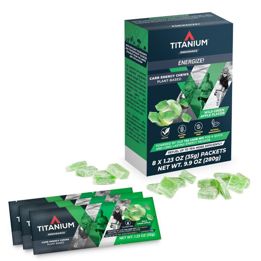 Plant-Based Titanium Energy Chews for Endurance - Natural Energy Gummies for Running and Cycling - Preworkout Snack Blocks - 8 Count Pack