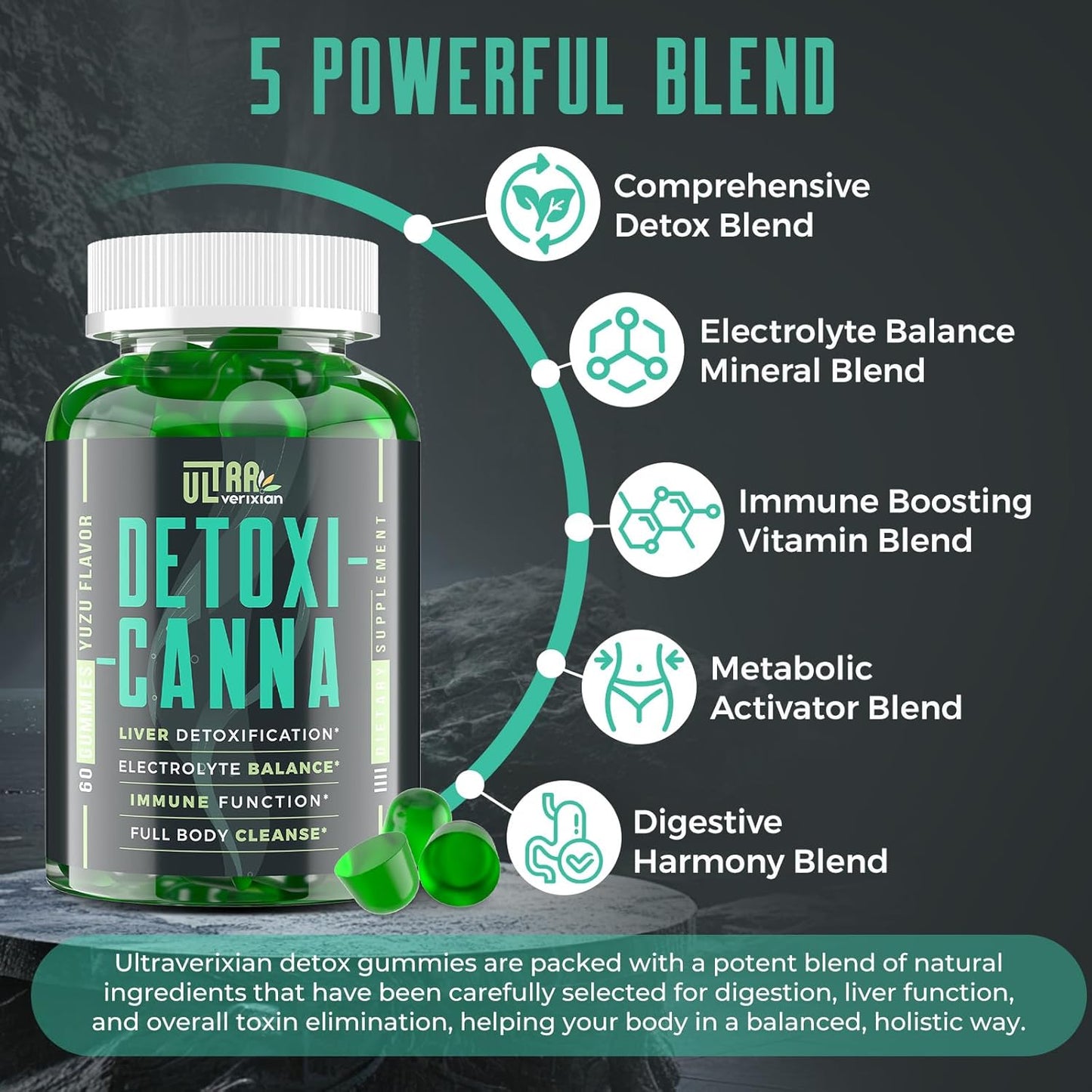 Plant-Based Ultraverixian Detox Cleanse Gummies with Milk Thistle - Effective Full Body Cleanse for Men and Women, Liver, Gut, and Kidney Support - 120 Gummies